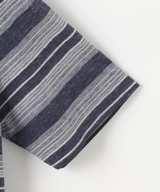 JOSEPH ABBOUD 【キングサイズ・吸水速乾】リネンマルチボーダー ポロシャツ ネイビー系2