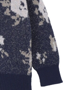 earth music&ecology フラワージャガードラメシャギーカーディガン Navy