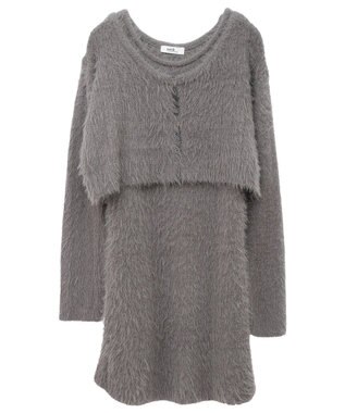 earth music&ecology ＳＥＴ２点シャギーショートカーデ＋ミニワンピース Mocha