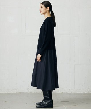 自由区 【カタログ掲載】ウールミラノ異素材 ワンピース ネイビー