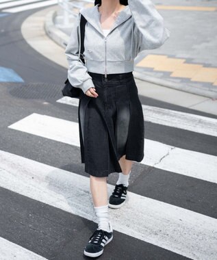 WEGO ヴィンテージウォッシュデニムプリーツミドルスカート ブラック