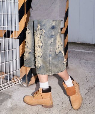 WEGO スーパーバギーフリンジデニムショーツ 柄3