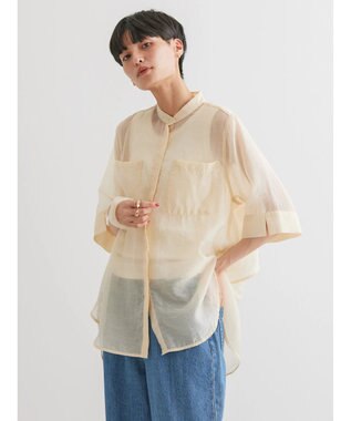 AMERICAN HOLIC シアーバックフレアＷポケットシャツチュニック Ivory