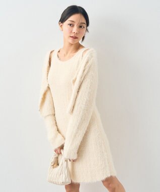 earth music&ecology ＳＥＴ２点シャギーショートカーデ＋ミニワンピース Ivory