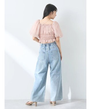 earth music&ecology パフスリーブシャーリングブラウス Pink Beige