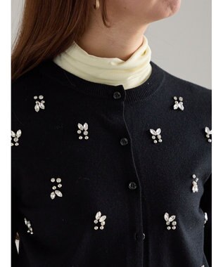 Te chichi ビジューニットコンパクトカーディガン ブラック