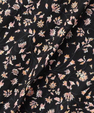組曲 L ギャザーライトデシン パンツ ブラック×ピンクフラワー系