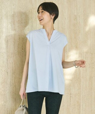 UNFILO ヒートシールドジャージー キーネック レイヤーT サックス