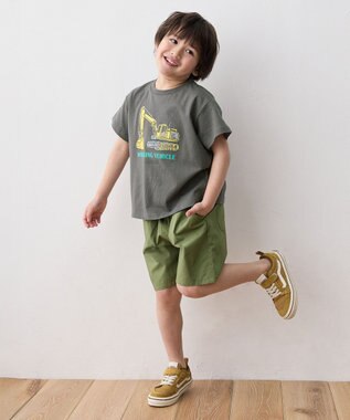 ANY KIDS 車プリント 半袖Tシャツ チャコール（ショベルカー）