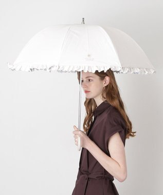MOONBAT PAUL&JOE ACCESSOIRES (ポール&ジョー) 晴雨兼用日傘 長傘 ワンポイントクリザンテームフリル 一級遮光 遮熱 UV オフホワイト