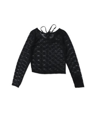 WEGO チョーカーリボン付きレースロンT ブラック