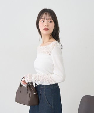 earth music&ecology レース×アイレットプルオ－バー Off White