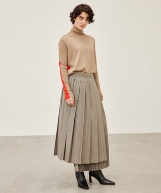 BEIGE， NATION / ウールヘリンボーンラッププリーツスカート C.Gray