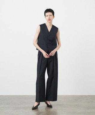 ATON WOOL LINEN SHARKSKIN | ワイドパンツ DARK NAVY