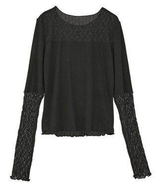 earth music&ecology レース×アイレットプルオ－バー Black