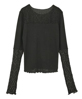 earth music&ecology レース×アイレットプルオ－バー Black