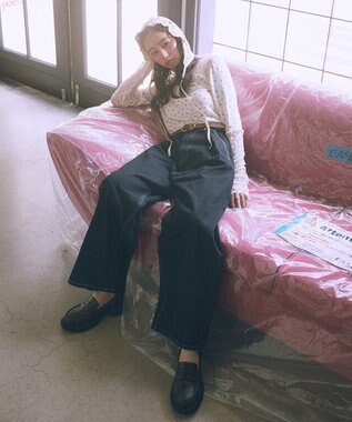 earth music&ecology レース×アイレットプルオ－バー Black