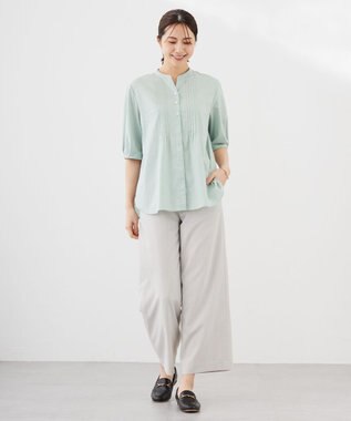 J.PRESS LADIES 【洗える】ラミーポプリン 前開き ブラウス ミント系