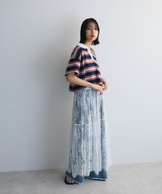 Green Parks エムブレム刺繍ショートボーダーカットソー Navy