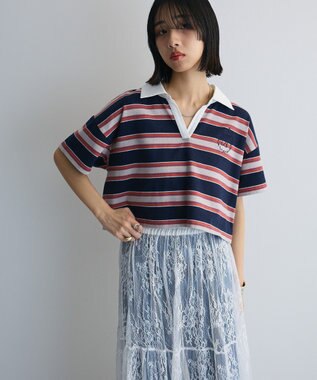 Green Parks エムブレム刺繍ショートボーダーカットソー Navy