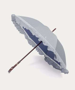 MOONBAT 【遮光/晴雨兼用日傘】POLO RALPH LAUREN(ポロ ラルフローレン) ストライプフリル 長傘 遮熱 UV ディープブルー