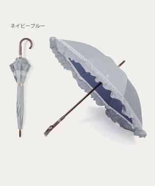 MOONBAT 【遮光/晴雨兼用日傘】POLO RALPH LAUREN(ポロ ラルフローレン) ストライプフリル 長傘 遮熱 UV ディープブルー