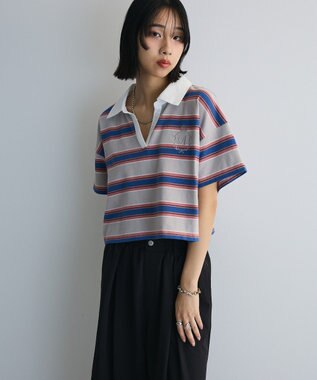 Green Parks エムブレム刺繍ショートボーダーカットソー Gray