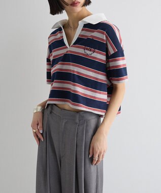 Green Parks エムブレム刺繍ショートボーダーカットソー Navy