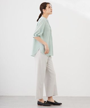 J.PRESS LADIES 【洗える】ラミーポプリン 前開き ブラウス ミント系
