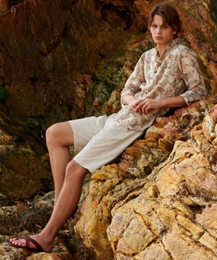 JOSEPH ABBOUD ボタニカルプリント7分袖シャツ ライトグレー系6