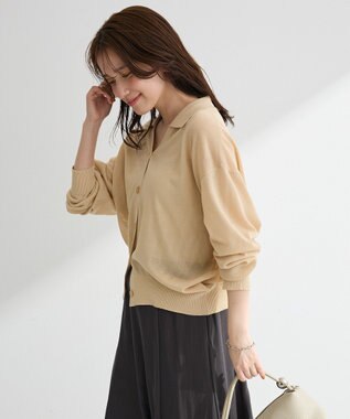 Green Parks 衿付きニットカーディガン Beige