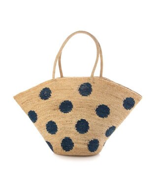 UNBILLION カシュカシュ cachecache / ドット柄ラフィアビッグトートバッグ カゴバッグ ネイビー