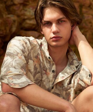 JOSEPH ABBOUD ボタニカルプリント7分袖シャツ ライトグレー系6