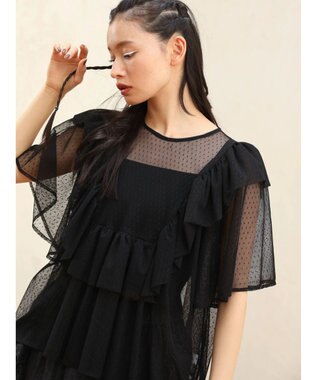 Green Parks ■ＥＳＣＡＲ　ドットチュールフレアヨークプルオーバー Black