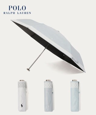 MOONBAT 【WEB限定/ 遮光率100％/遮熱/UV】POLO RALPH LAUREN（ポロ ラルフローレン）晴雨兼用日傘 ワンポイント ポロポニー レース 折りたたみ傘 グレー
