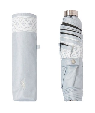 MOONBAT 【WEB限定/ 遮光率100％/遮熱/UV】POLO RALPH LAUREN（ポロ ラルフローレン）晴雨兼用日傘 ワンポイント ポロポニー レース 折りたたみ傘 グレー