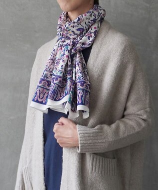 Marca ＜オシャレに防寒＞【Marcaオリジナル 】小鳥さらさペルシャウールロング シルクウール ロングスカーフ ピンク