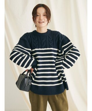 CRAFT STANDARD BOUTIQUE ケーブル×ボーダードッキングプルオーバー Border Navy