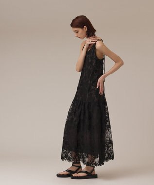 GRACE CONTINENTAL ロゴ刺繍レースワンピース ブラック