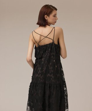 GRACE CONTINENTAL ロゴ刺繍レースワンピース ブラック