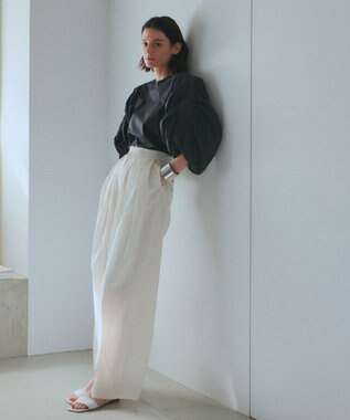 NAVE 【Nave・洗える】タイプライタークロス ギャザーブラウス ブラック系