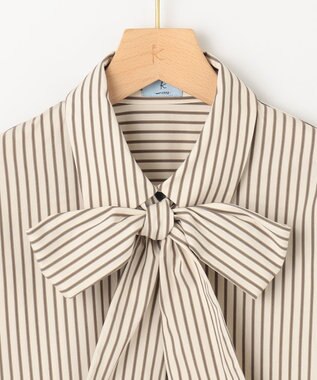 組曲 【ボウタイ付き】コンパクトシャーティング ストライプシャツ エクリュストライプ系1