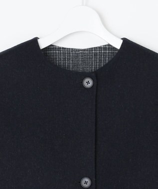 J.PRESS LADIES L 【リバーシブル】ウールナイロン リバー チェック ミドル コート ネイビー系