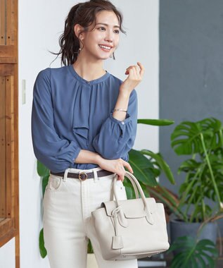 Tiaclasse 【洗える・スマート裏起毛】ジョーゼットフリルブラウス ブルー