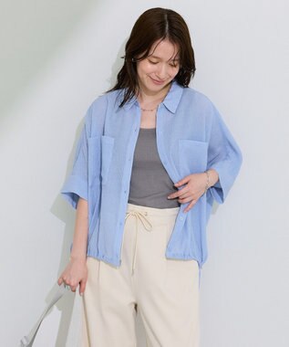 Green Parks 表面感裾ドロスト半袖シャツ Blue