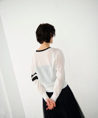 GRACE CONTINENTAL ラインVネックニットカーディガン バイカラー