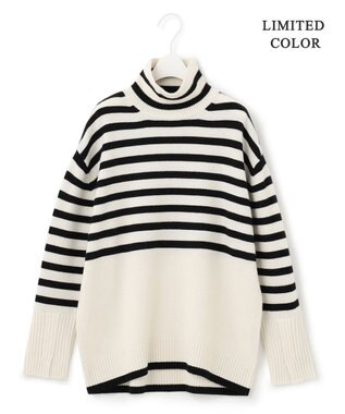ICB 【新色追加・WEB限定カラーあり】 ソフトカシミヤミックス ハイネックニット オフホワイト×ブラック系柄［WEB限定］