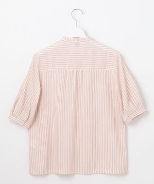 J.PRESS LADIES 【洗える・接触冷感】ドビー強撚ストライプ スキッパー ブラウス オフ×ピンク×ネイビー系