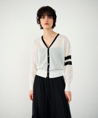 GRACE CONTINENTAL ラインVネックニットカーディガン バイカラー