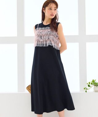 【洗える】チュールキャミレイヤード カットソー ワンピース